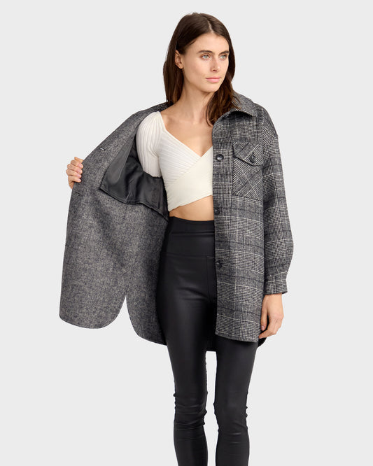 Back Together Wool Blend Belted Shacket - Black/White