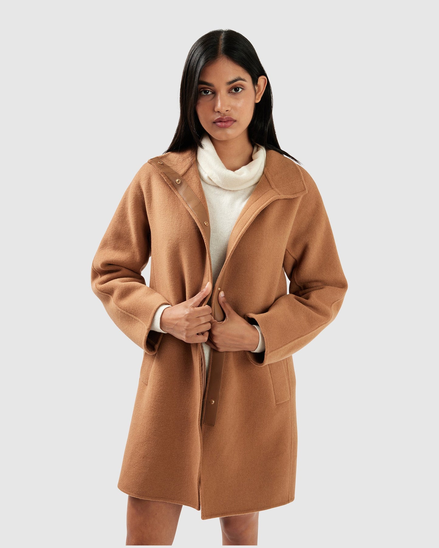 Come On Over Wool Blend Trimmed Coat - Camel