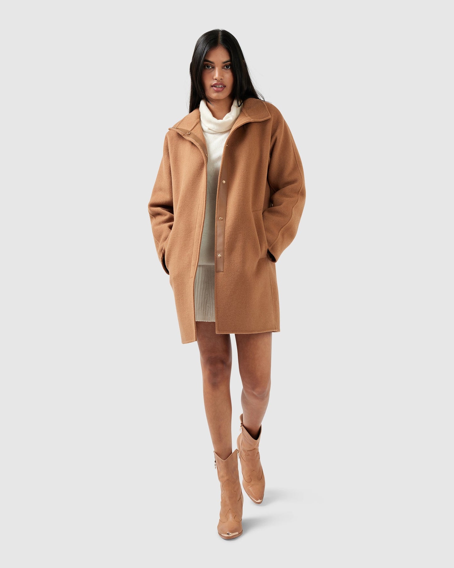 Come On Over Wool Blend Trimmed Coat - Camel