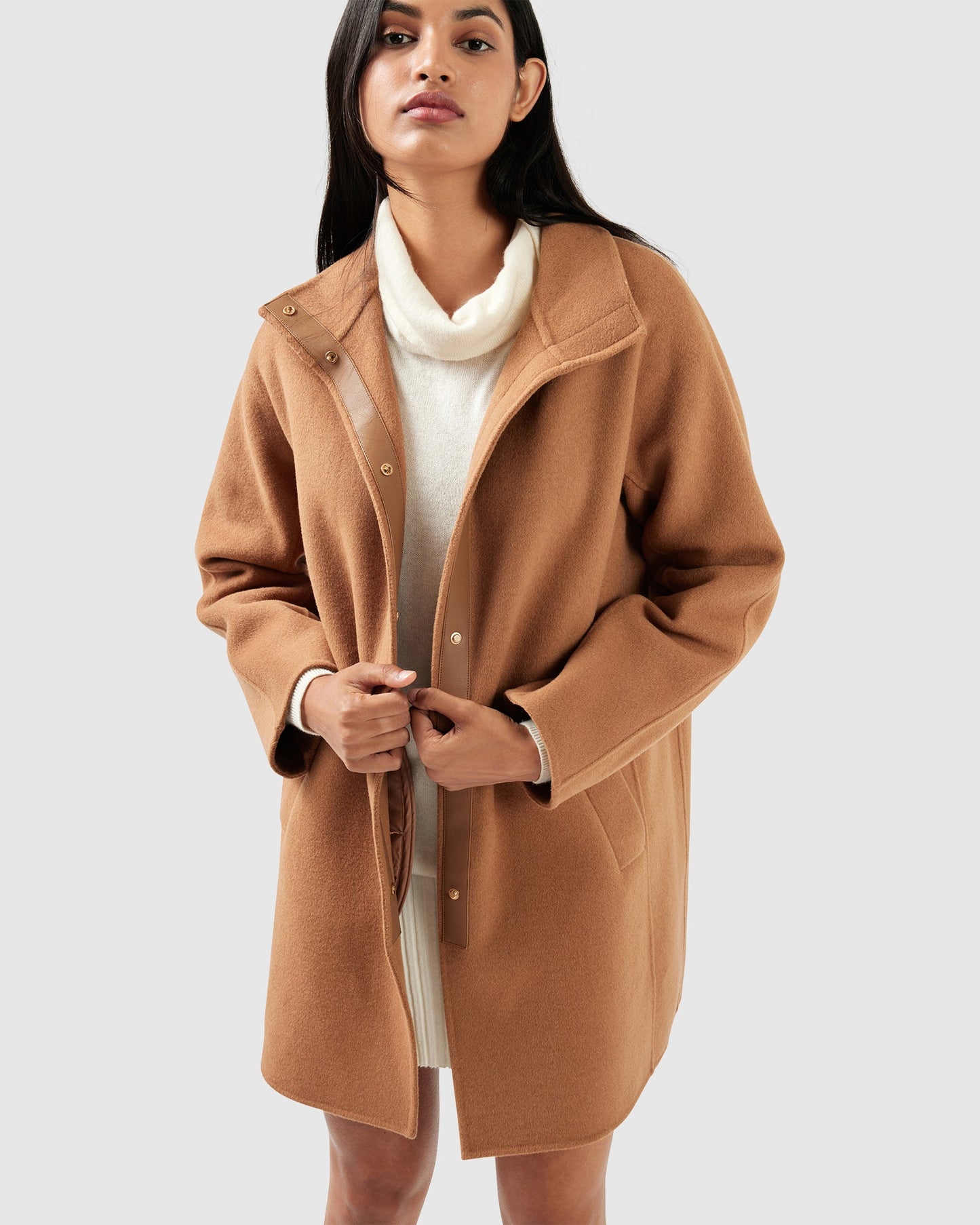 Come On Over Wool Blend Trimmed Coat - Camel