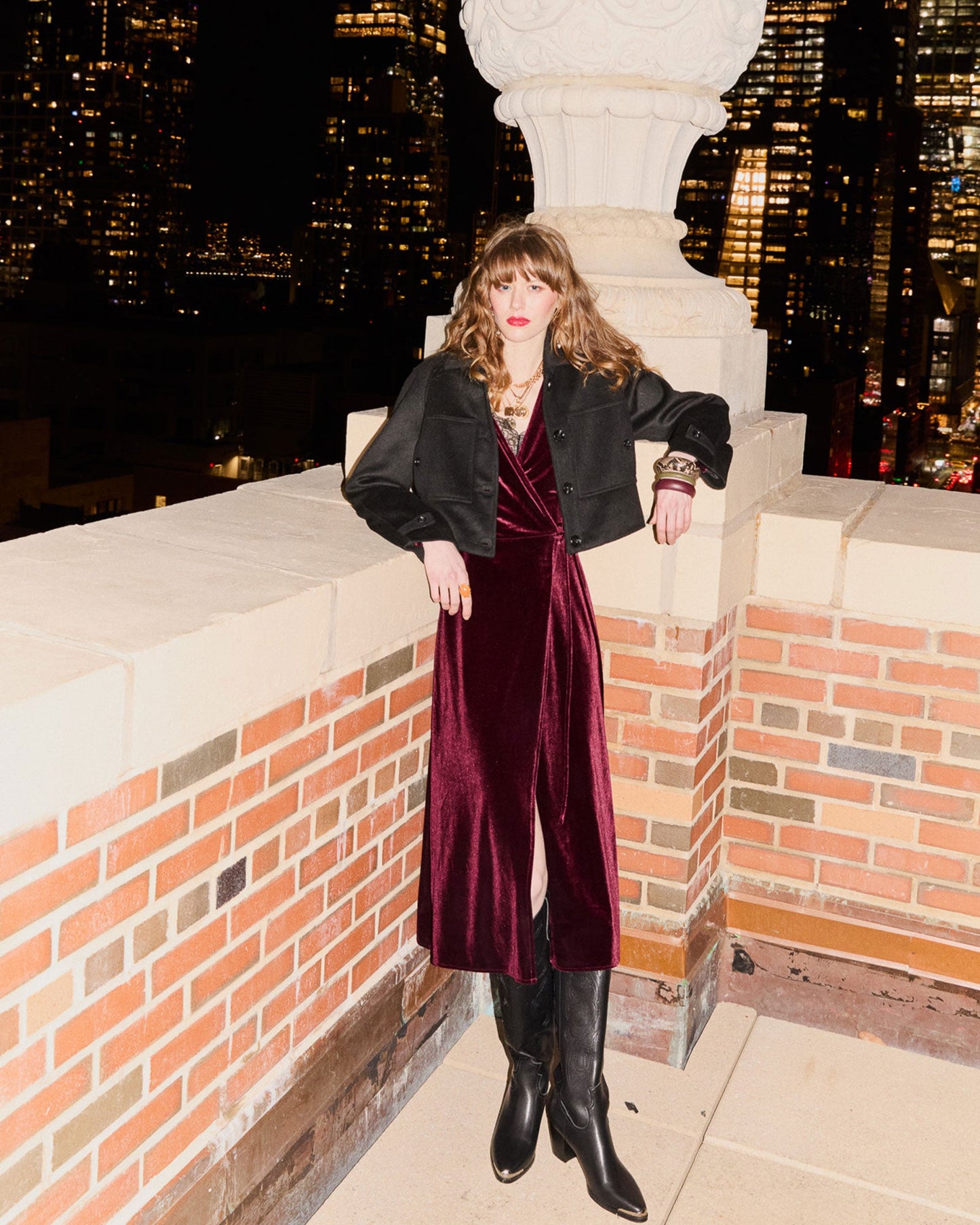 Current Mood Velvet Wrap Dress - Burgundy