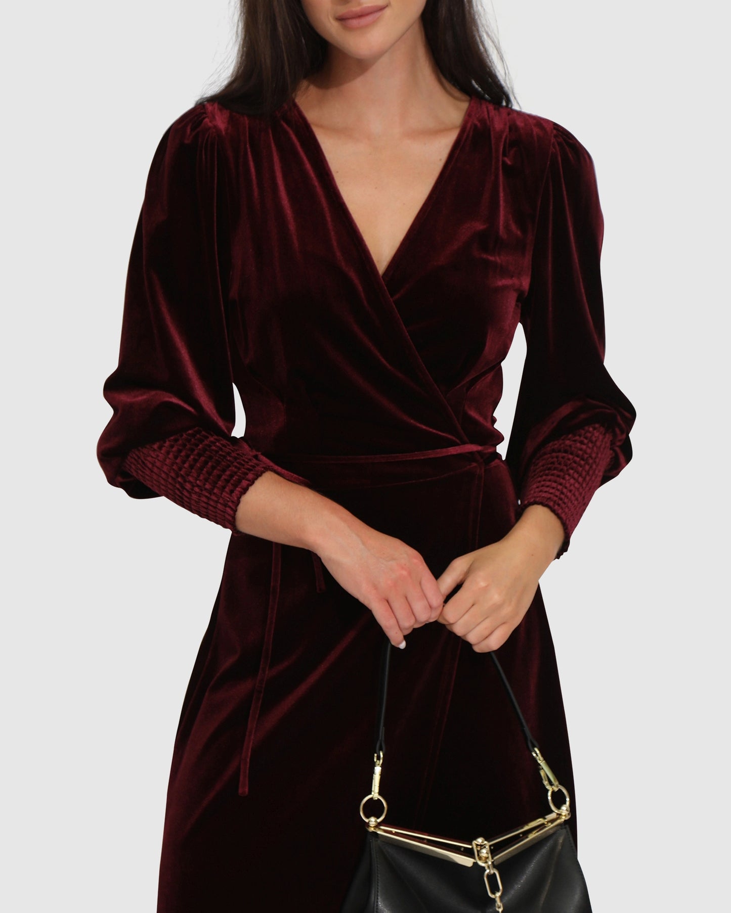 Current Mood Velvet Wrap Dress - Burgundy