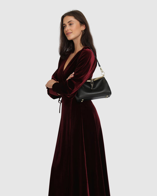Current Mood Velvet Wrap Dress - Burgundy