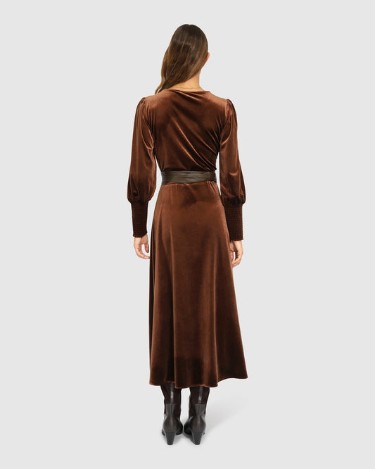 Chocolate Current Mood Velvet Wrap Dress with fitted - alternate view