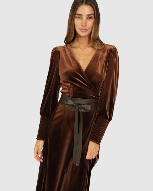 Chocolate Current Mood Velvet Wrap Dress with wrap-style front - alternate view