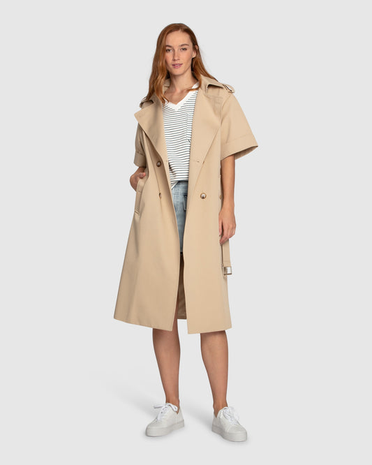 Dust & Daring Short Sleeve Trench Style Dress - Camel
