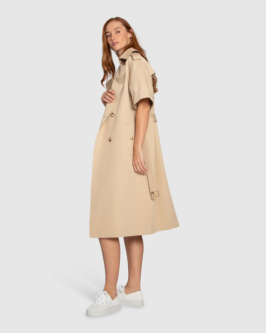 Dust & Daring Short Sleeve Trench Style Dress - Camel