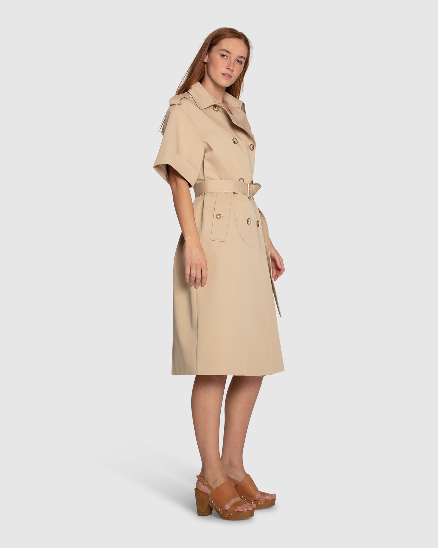 Dust & Daring Short Sleeve Trench Style Dress - Camel