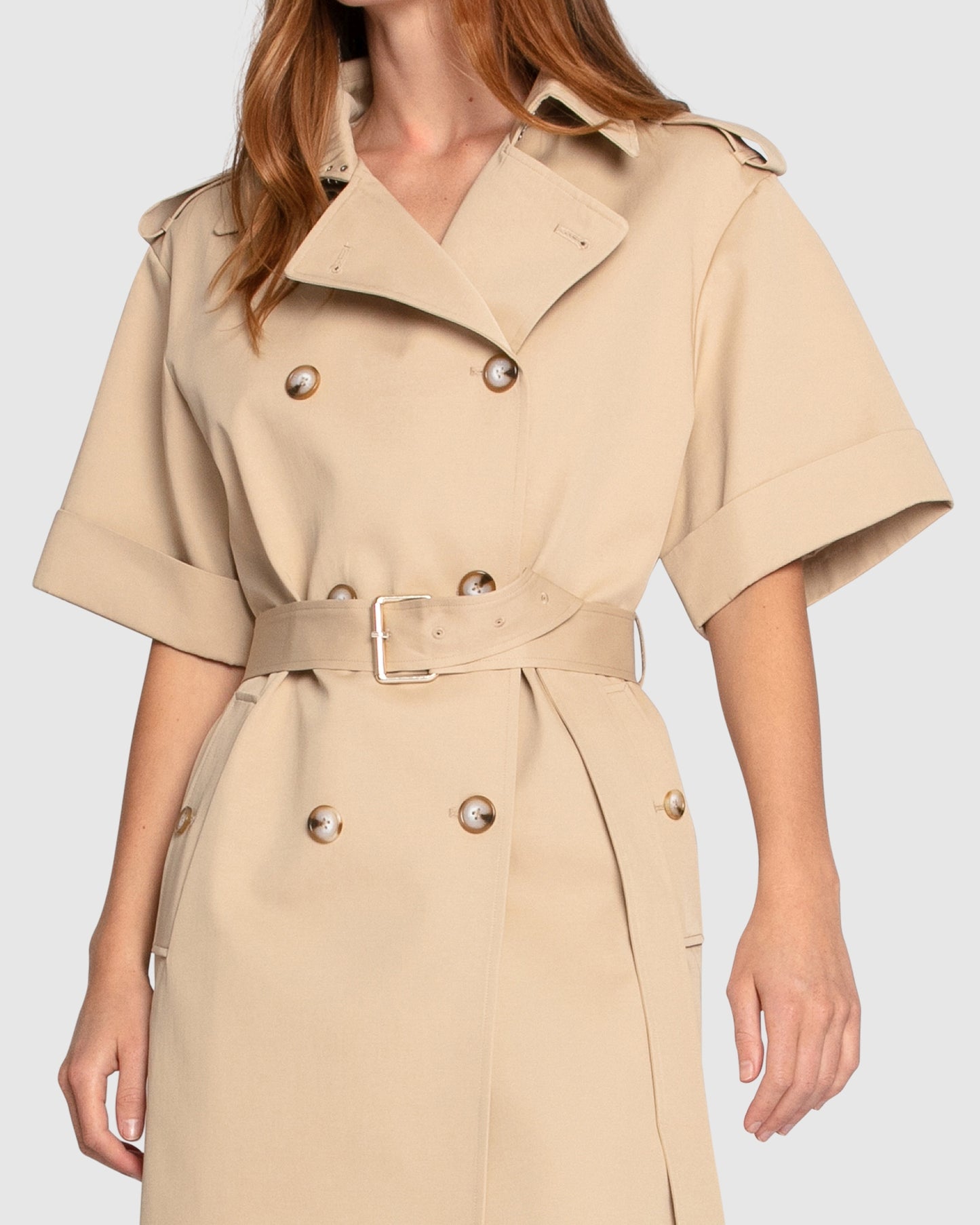 Dust & Daring Short Sleeve Trench Style Dress - Camel