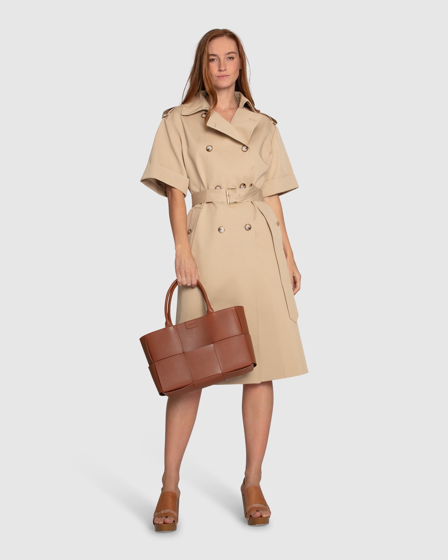 Dust & Daring Short Sleeve Trench Style Dress - Camel