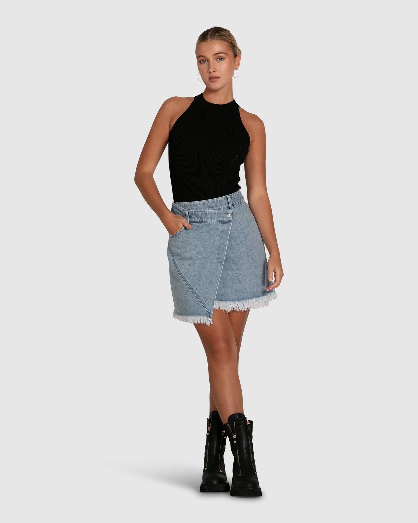 Dance With Me Denim Mini Skirt - Stonewash