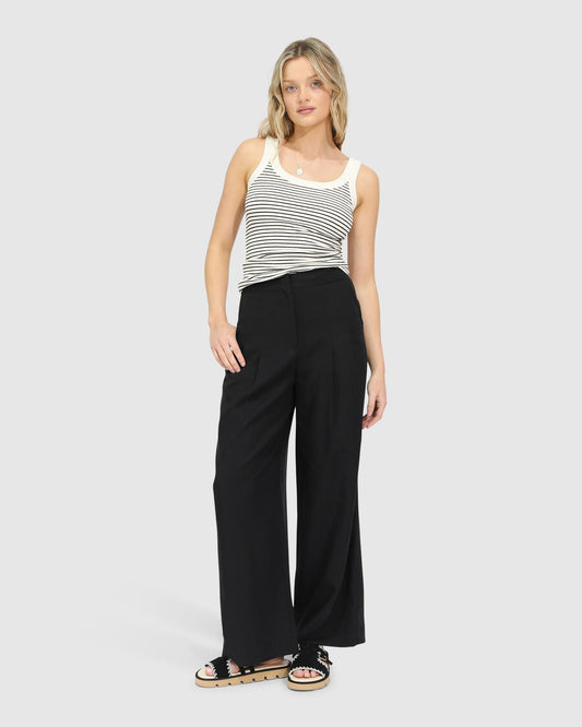 Black Delilah Wide Leg Pants with wide-leg silhouette and high-rise waist for a flattering fit - front view