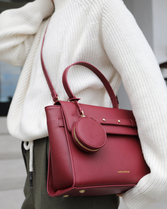 Burgundy Duchess PU Bag with structured top-handle silhouette - alternate view