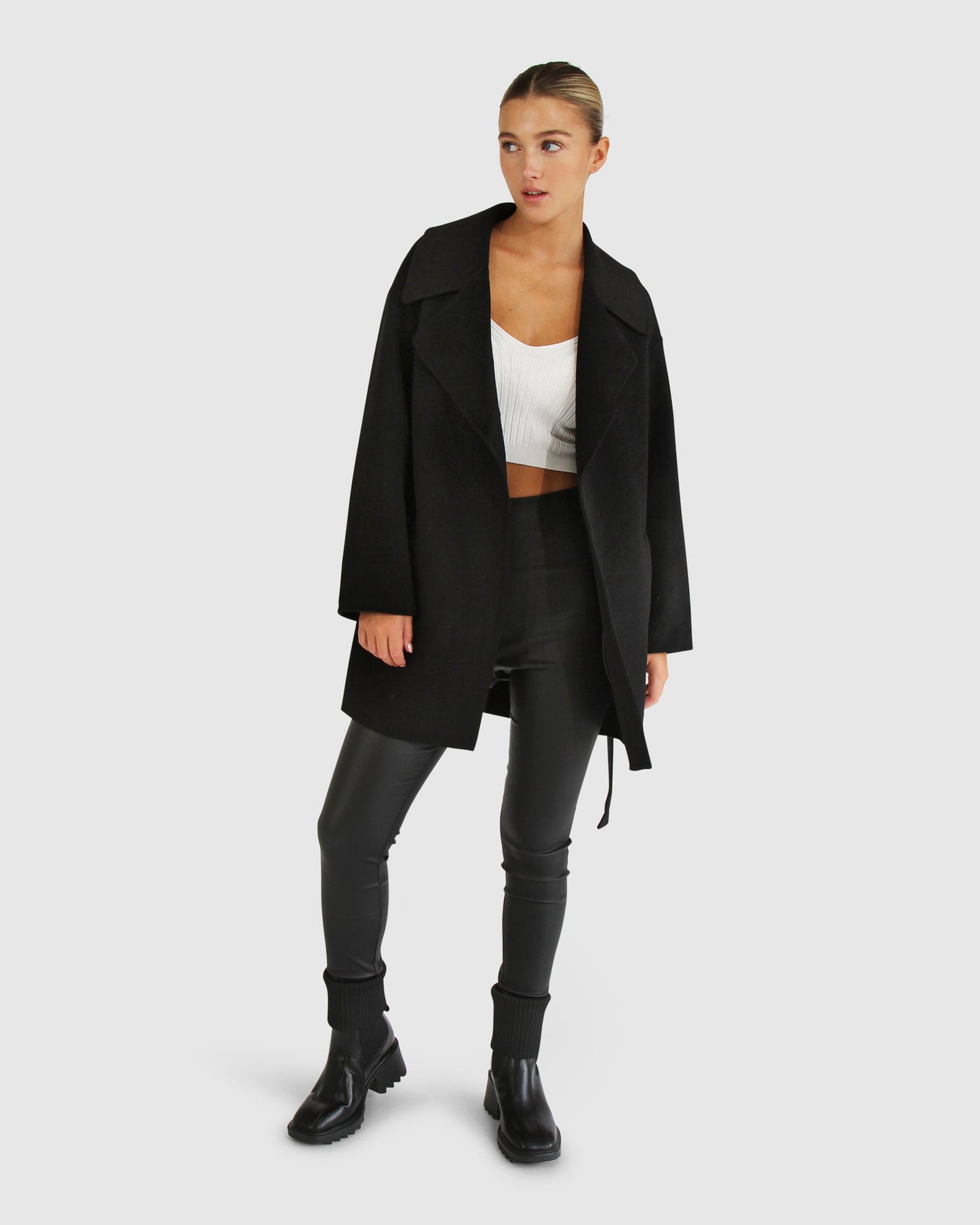 Eternal Flame Wool Blend Short Robe Coat - Black
