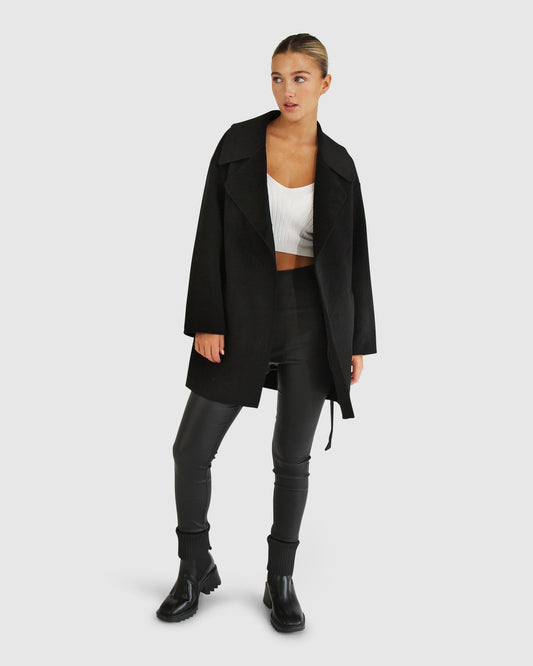 Eternal Flame Wool Blend Short Robe Coat - Black