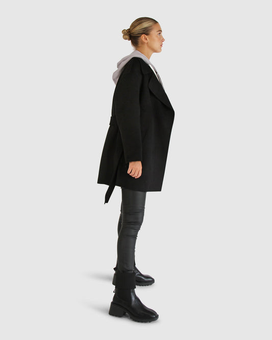Eternal Flame Wool Blend Short Robe Coat - Black