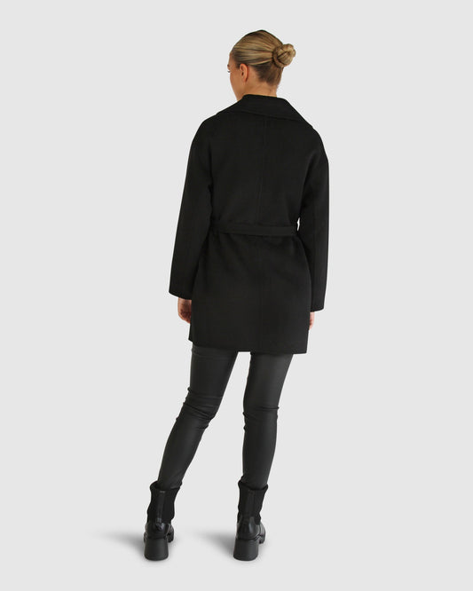 Eternal Flame Wool Blend Short Robe Coat - Black