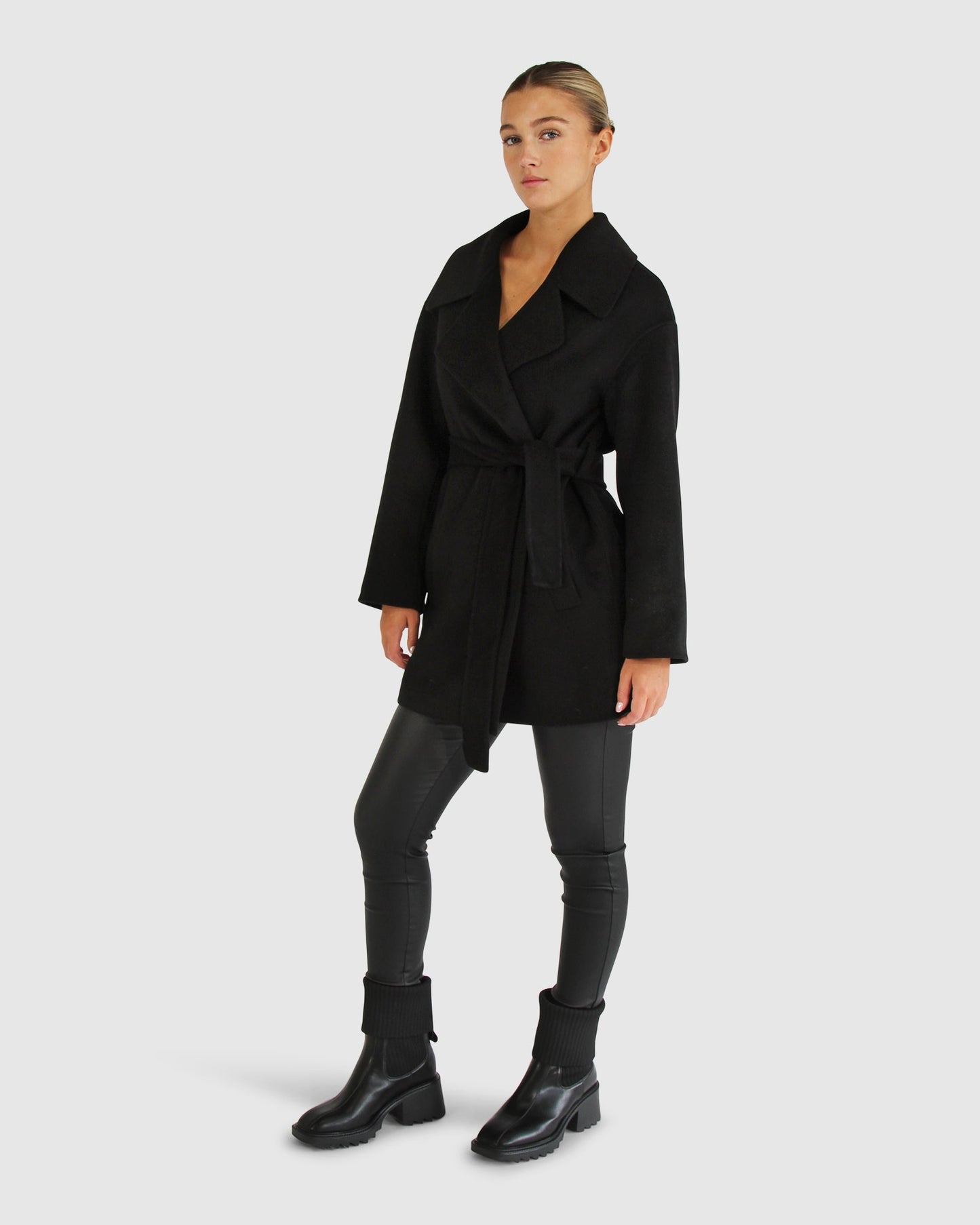 Eternal Flame Wool Blend Short Robe Coat - Black