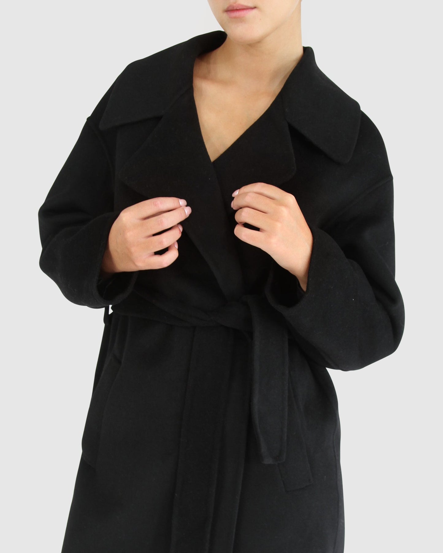 Eternal Flame Wool Blend Short Robe Coat - Black