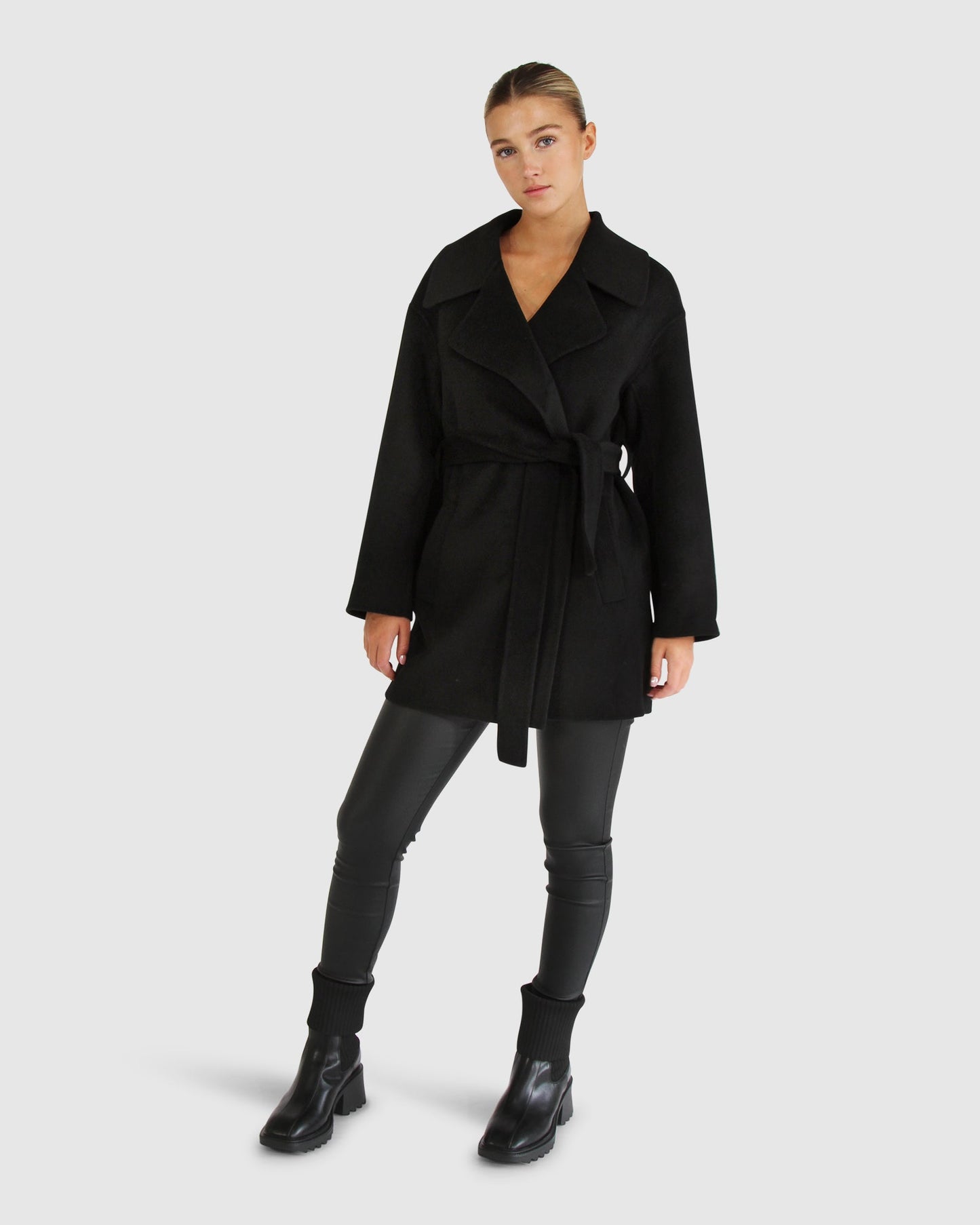 Eternal Flame Wool Blend Short Robe Coat - Black