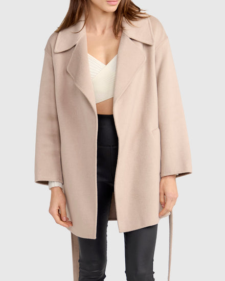Eternal Flame Wool Blend Short Robe Coat - Sand