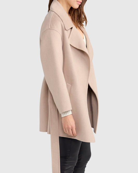 Eternal Flame Wool Blend Short Robe Coat - Sand