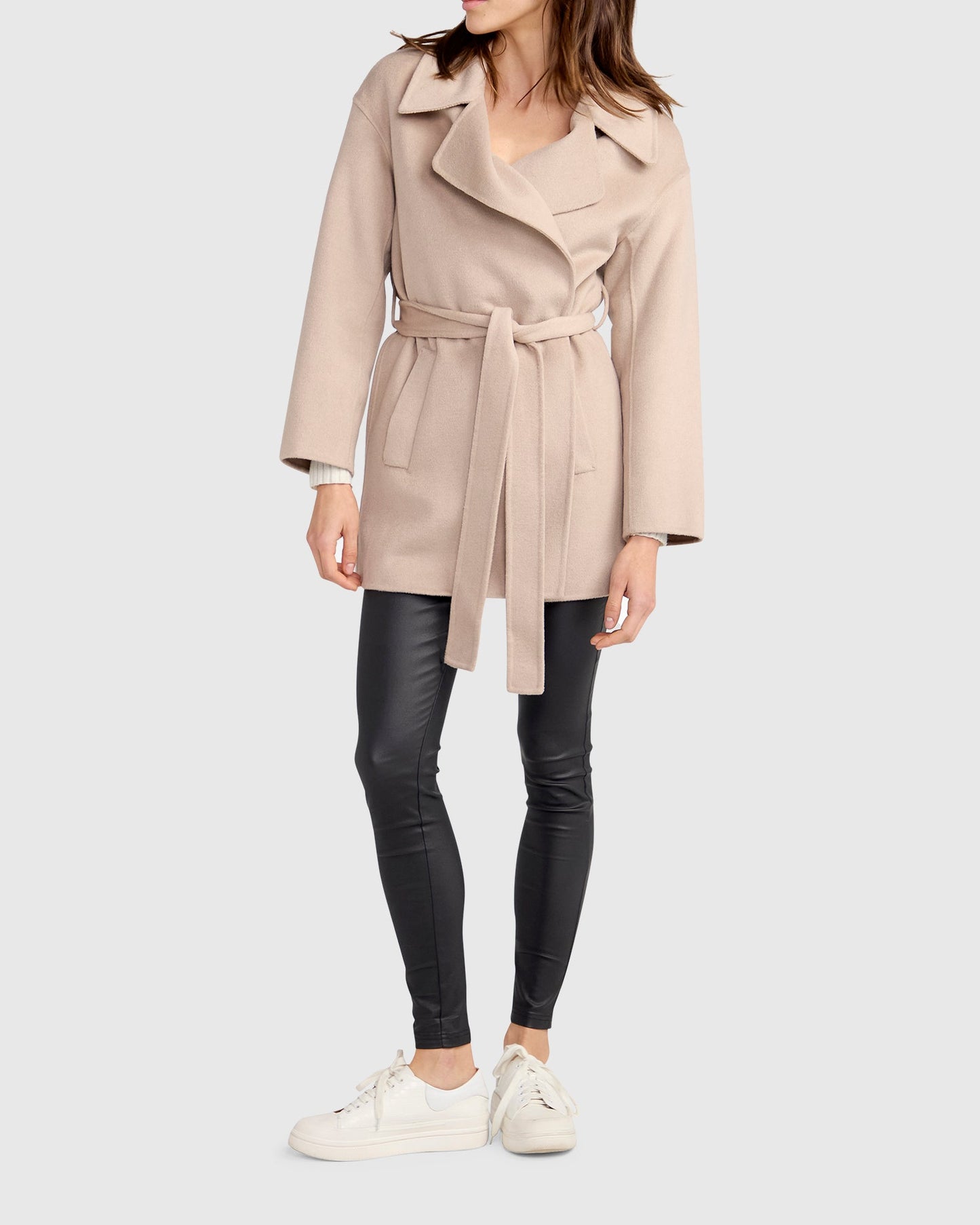 Eternal Flame Wool Blend Short Robe Coat - Sand