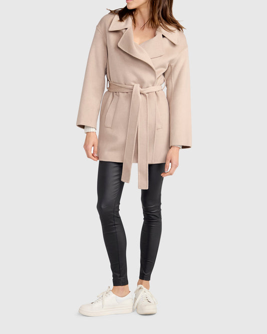 Eternal Flame Wool Blend Short Robe Coat - Sand