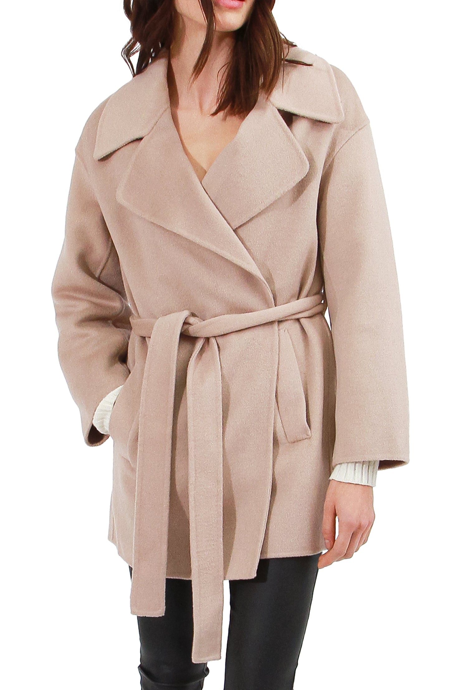 Eternal Flame Wool Blend Short Robe Coat - Sand