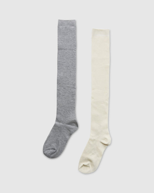 Grey/Cream End Game 2 Pack Socks with ribbed texture and ribbed cotton-blend knit - front view
