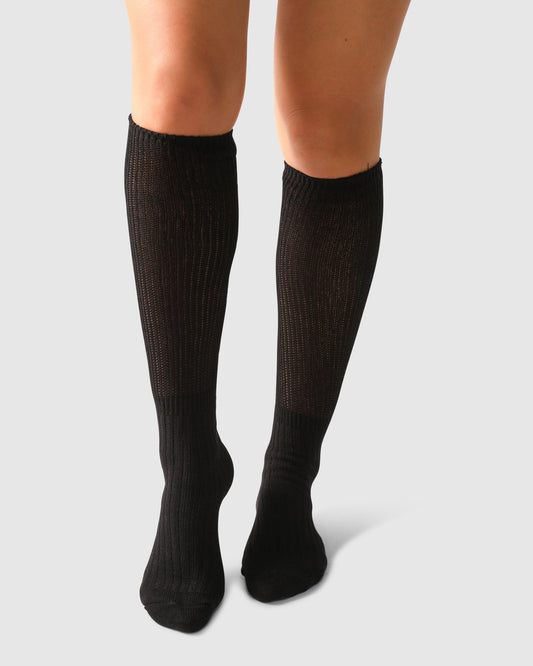 Black End Game Solid Tube Socks with ribbed texture and ribbed design - front view