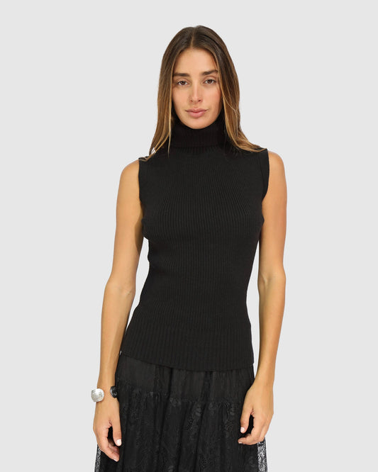 Black Equation Sleeveless Turtleneck Knit with sleeveless design - alternate view