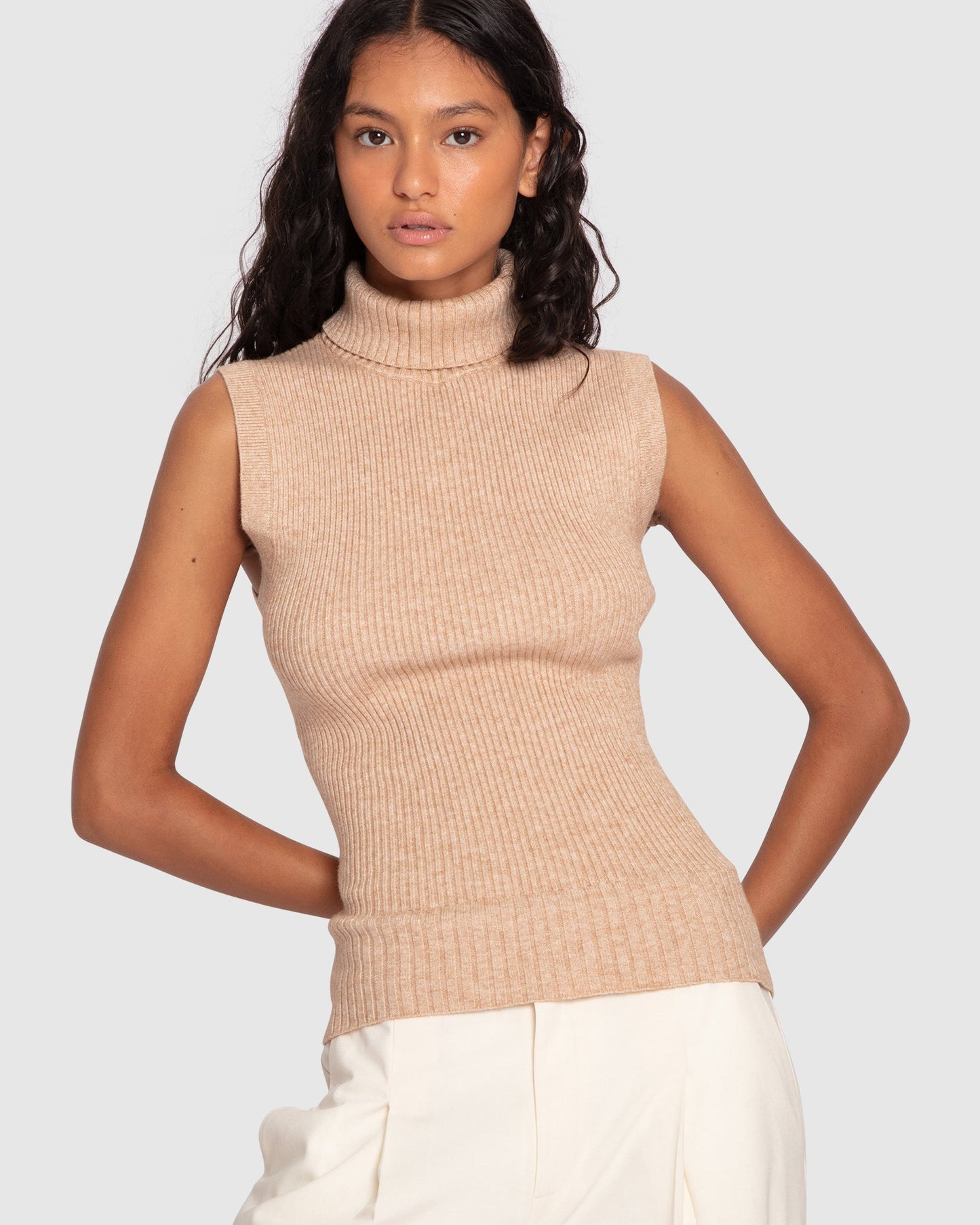 Equation Sleeveless Turtleneck Knit - Camel