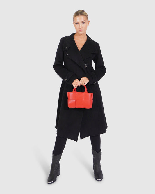 Envy Me Wool Blend Zipped Coat - Black