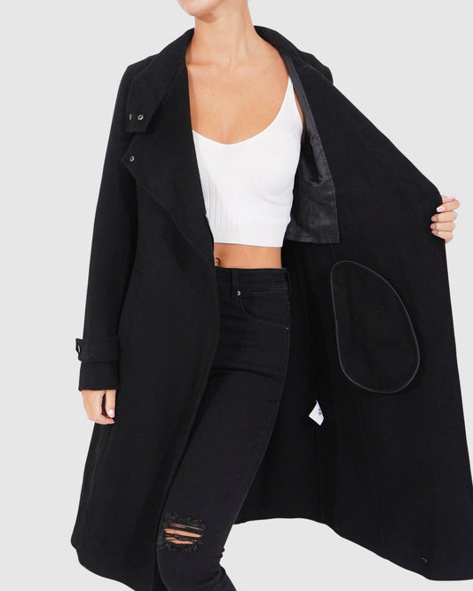 Envy Me Wool Blend Zipped Coat - Black