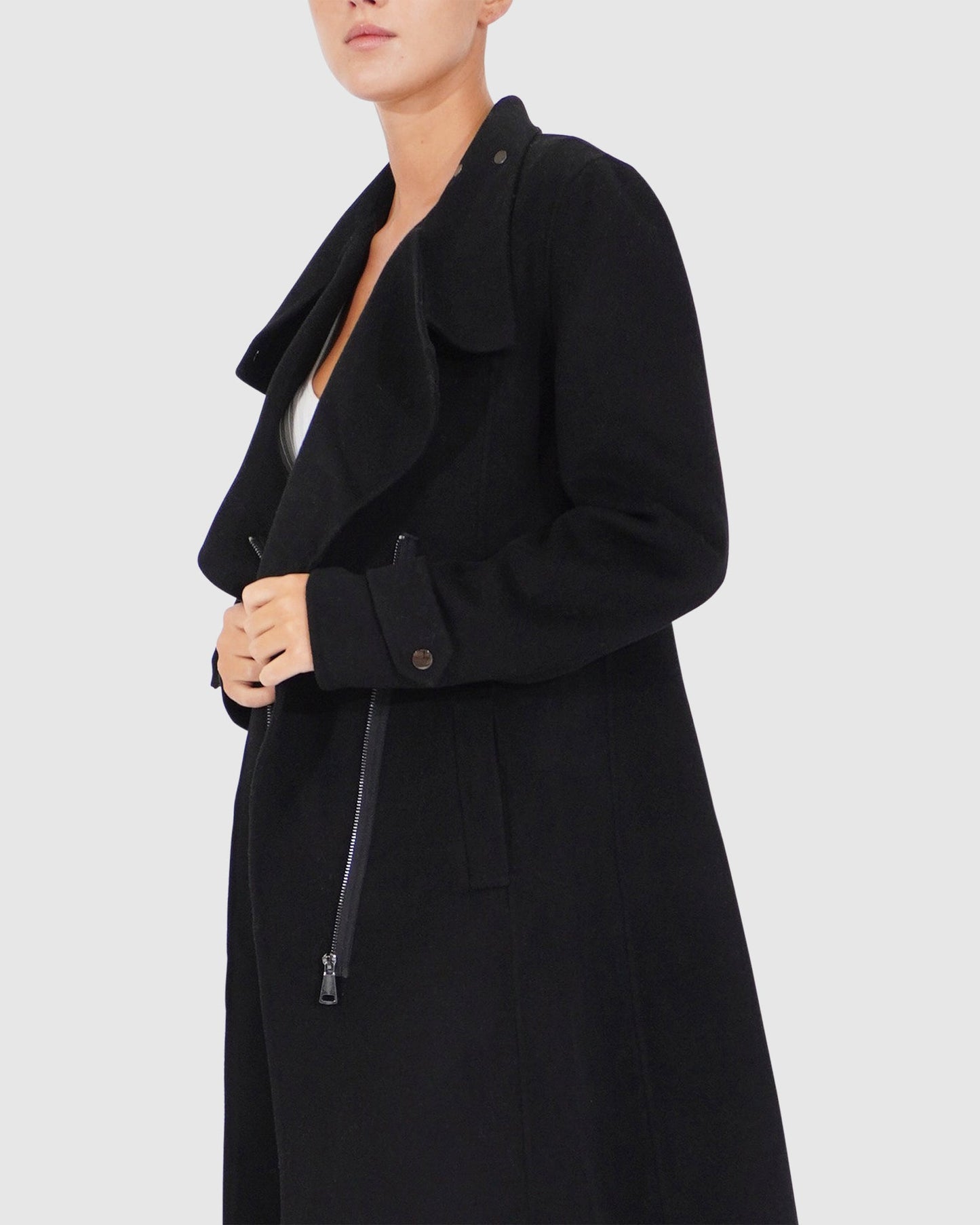 Envy Me Wool Blend Zipped Coat - Black