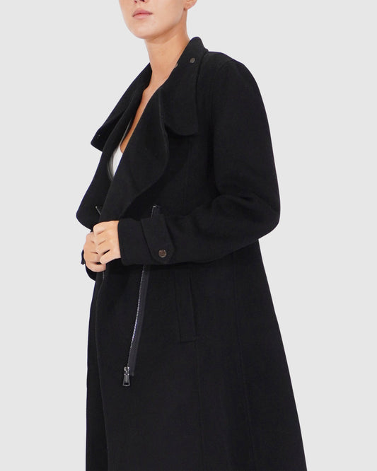 Envy Me Wool Blend Zipped Coat - Black