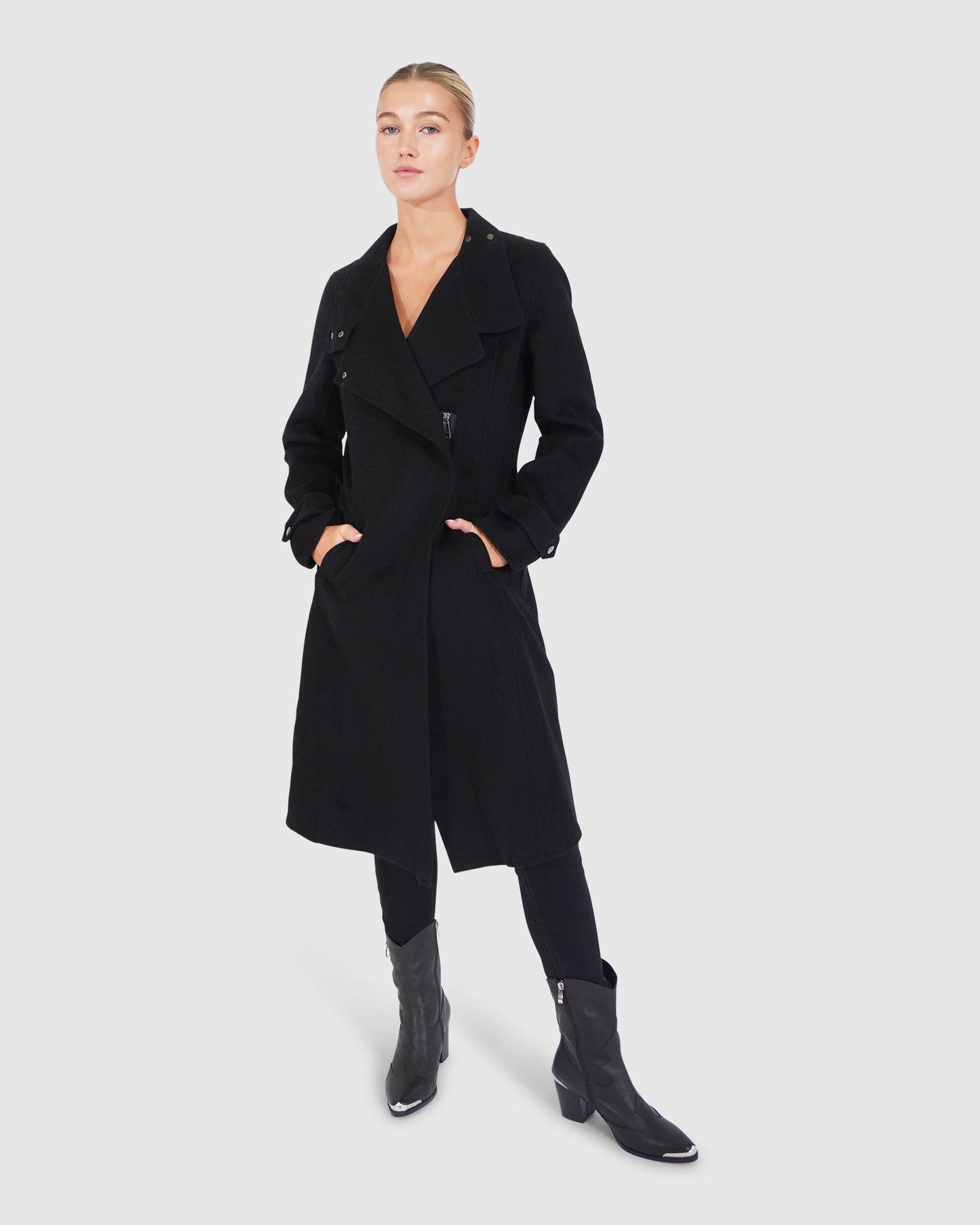 Envy Me Wool Blend Zipped Coat - Black