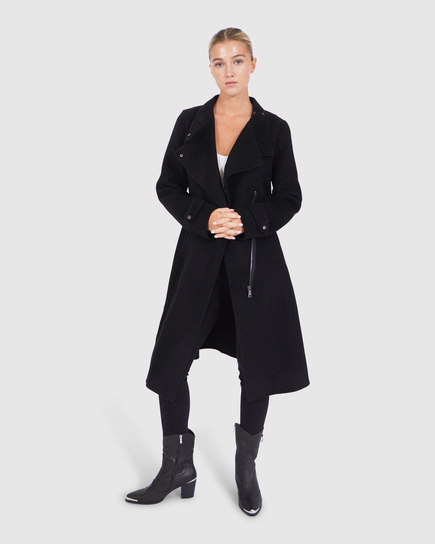 Envy Me Wool Blend Zipped Coat - Black