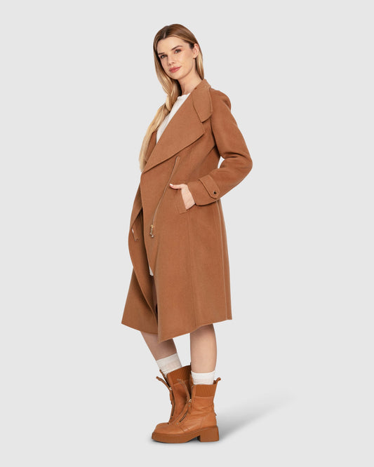 Envy Me Wool Blend Zipped Coat - Camel