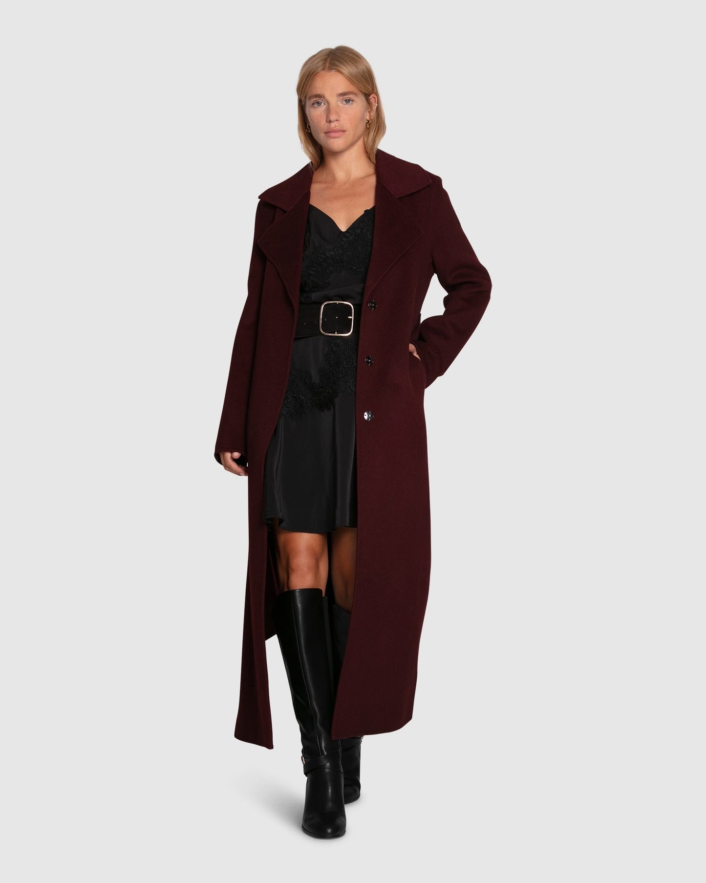 Ex-Boyfriend Wool Blend Maxi Coat - Burgundy