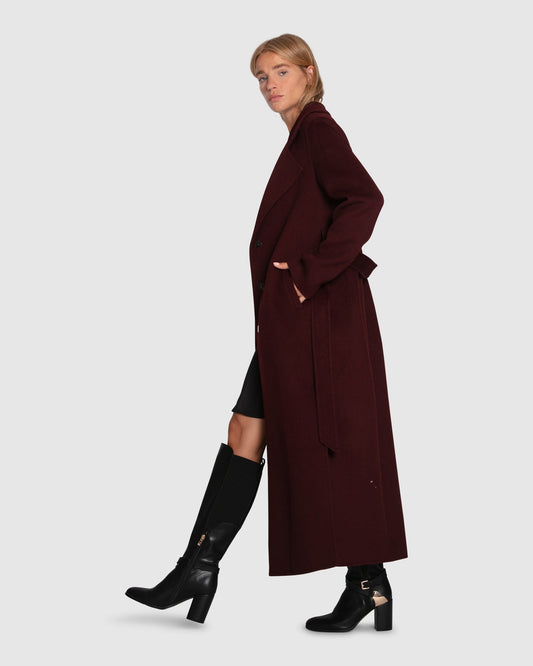 Ex-Boyfriend Wool Blend Maxi Coat - Burgundy