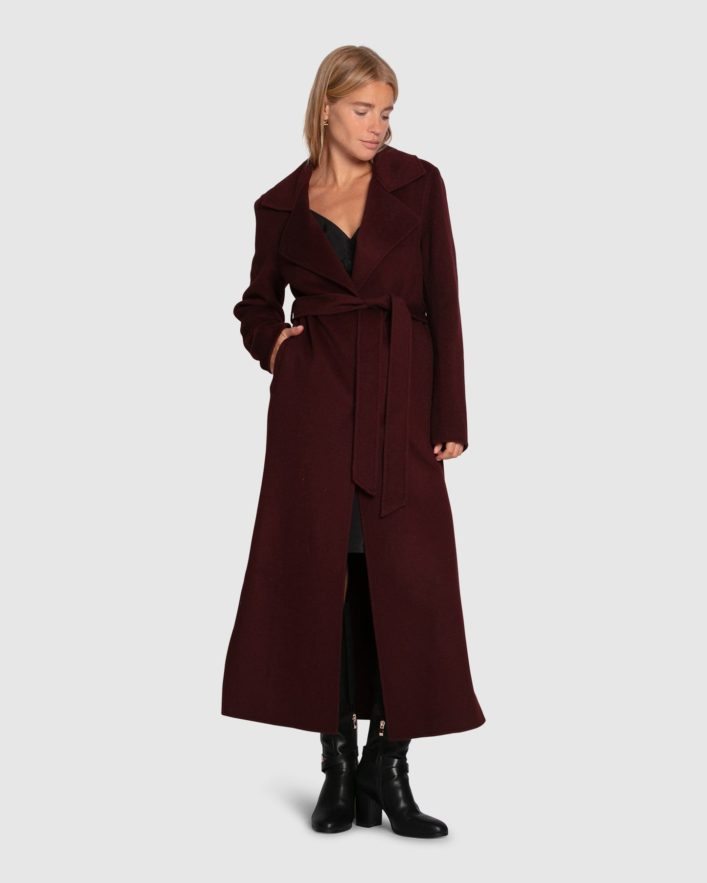Ex-Boyfriend Wool Blend Maxi Coat - Burgundy