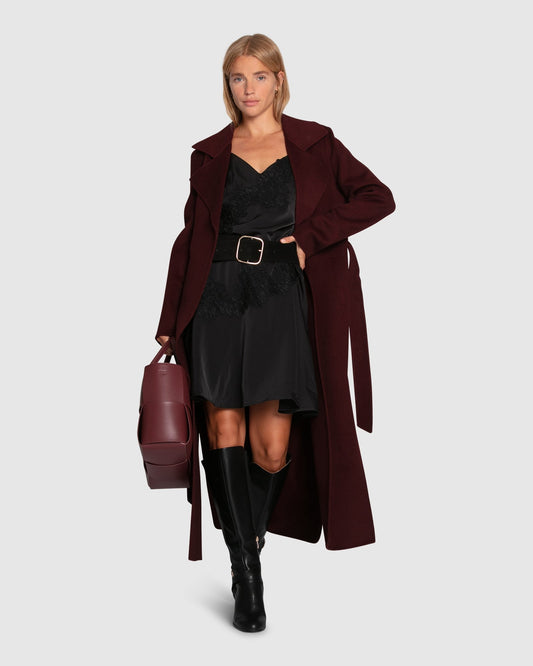 Ex-Boyfriend Wool Blend Maxi Coat - Burgundy