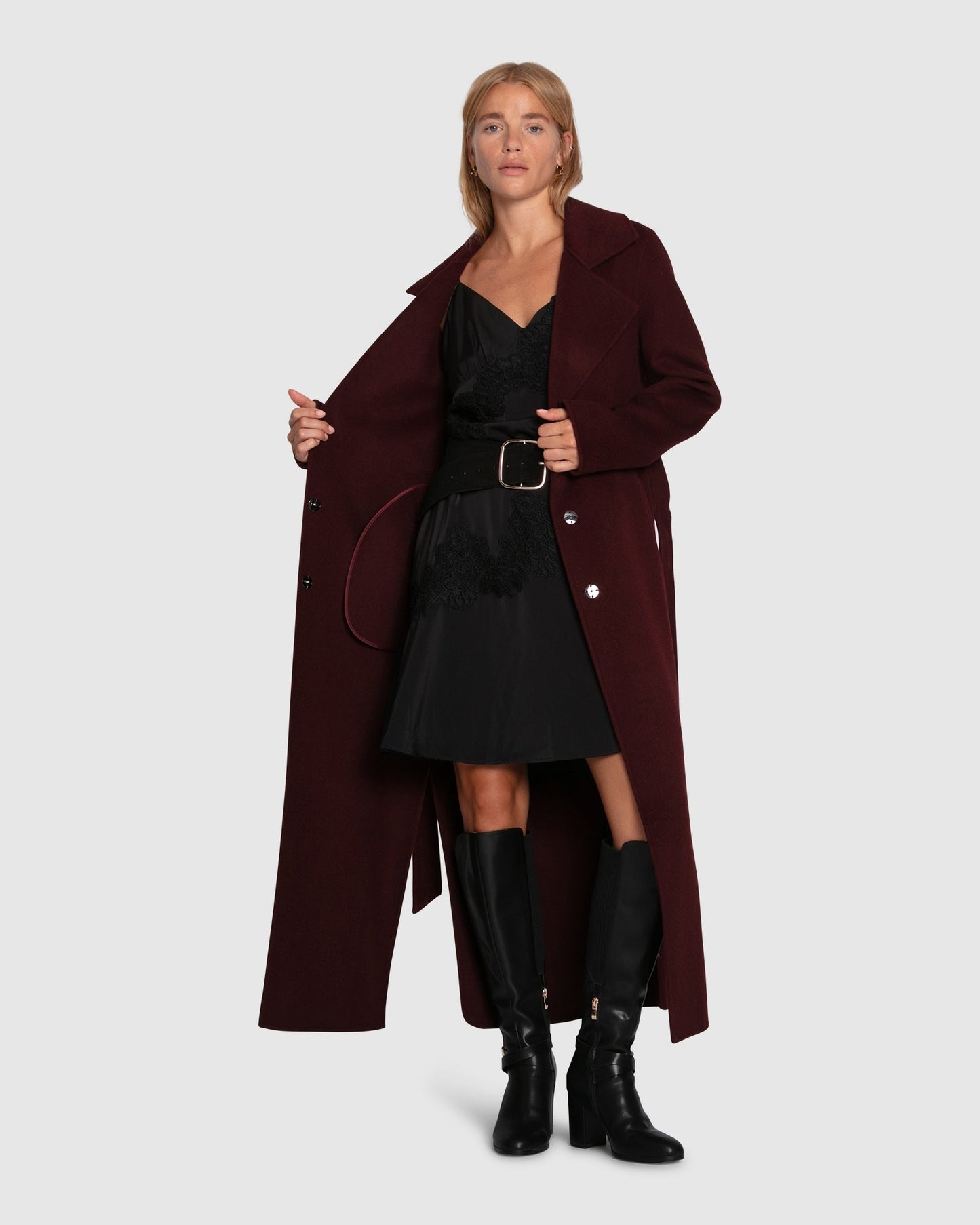 Ex-Boyfriend Wool Blend Maxi Coat - Burgundy