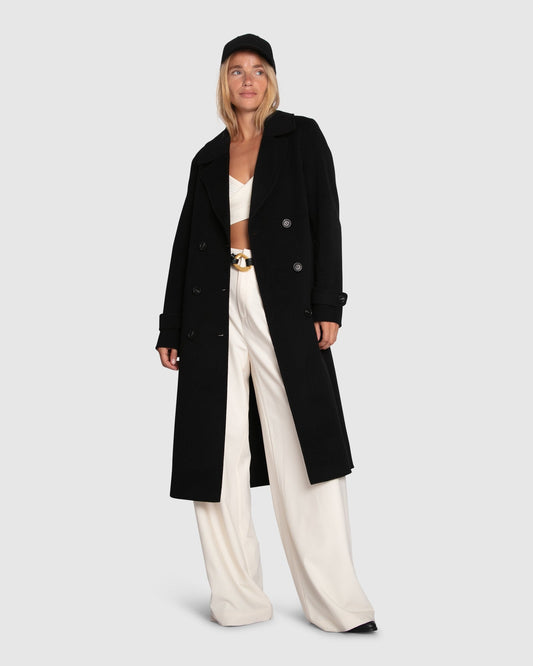 Front Runner Wool Blend Belted Coat - Black