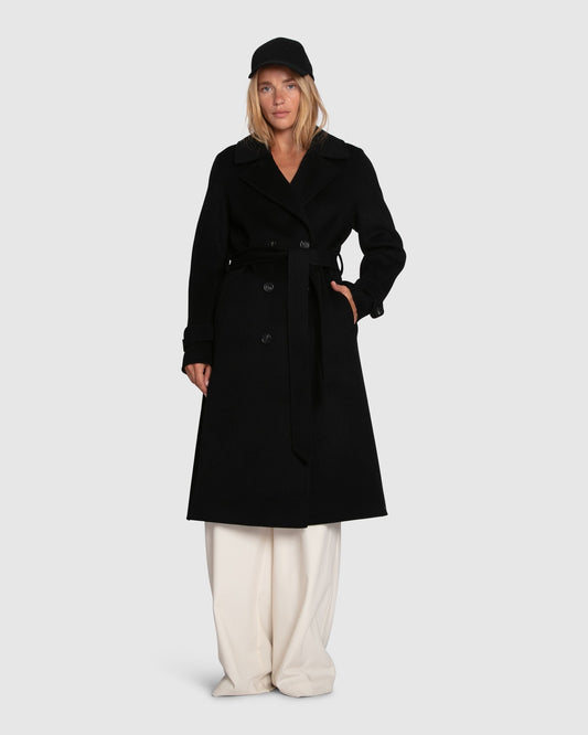 Front Runner Wool Blend Belted Coat - Black
