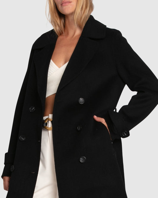 Front Runner Wool Blend Belted Coat - Black