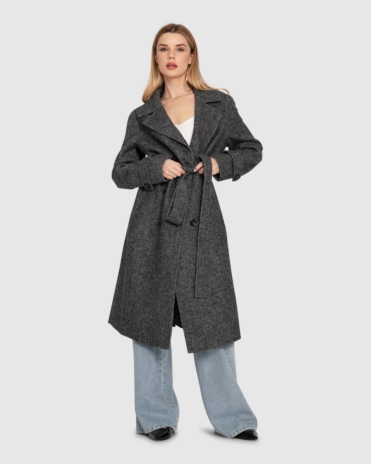 Front Runner Wool Blend Belted Coat - Charcoal