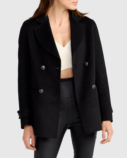 Forget You Wool Blend Military Peacoat - Black
